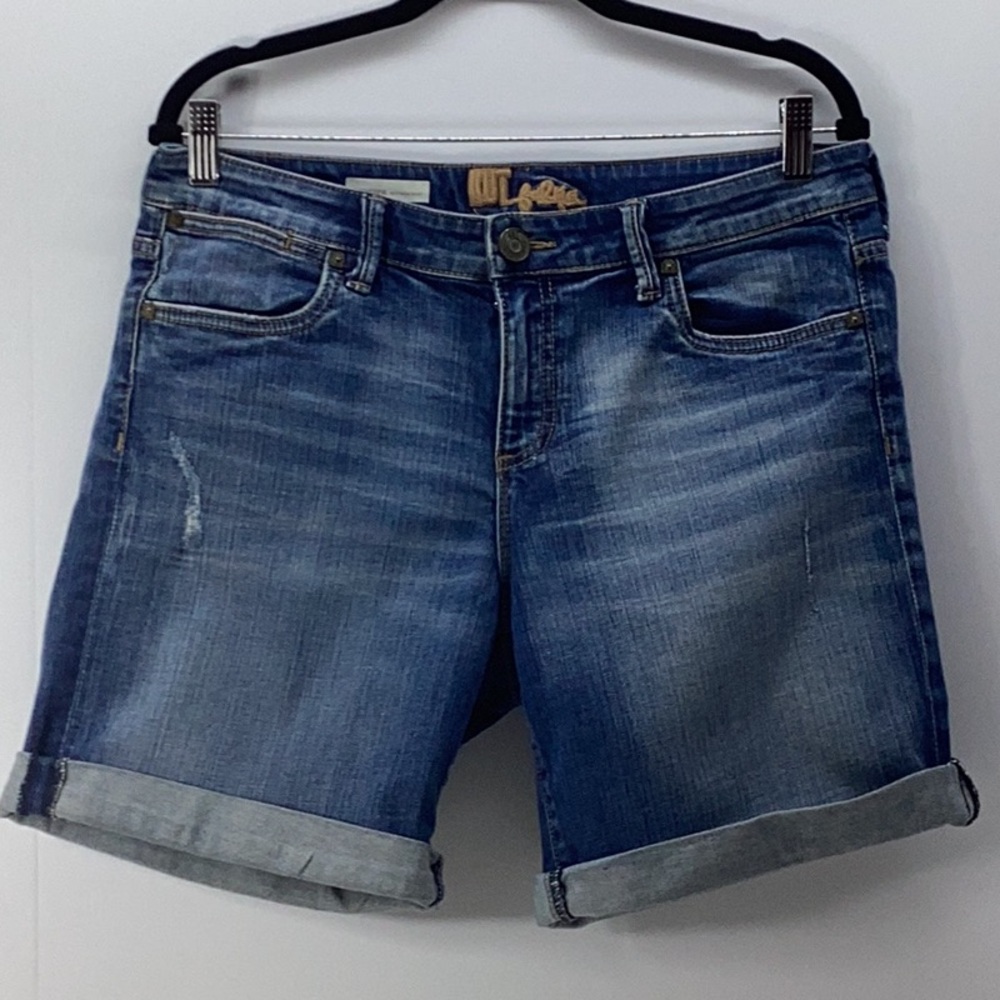 Blue Distressed Jean Shorts with Cuffed Hems